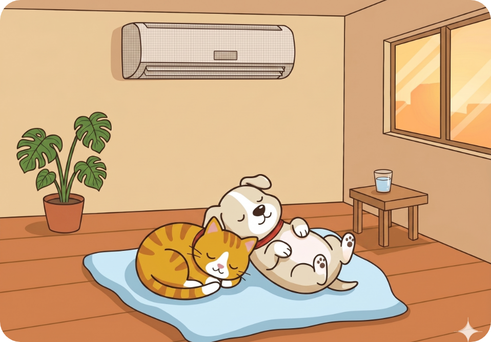 家で快適にくつろぐ犬と猫